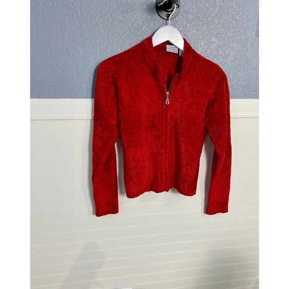 Arizona Jean Company Vintage Red Soft Ribbed Zip Up Teddy Sweater - Picture 1 of 11
